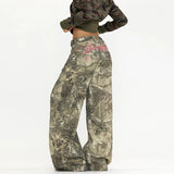 Zavelle Camouflage Wide-Leg-Jeans Damen – Seitendetail mit pinkfarbenen Akzenten am Bund