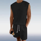 Zwarte mouwloze set met short en textuur