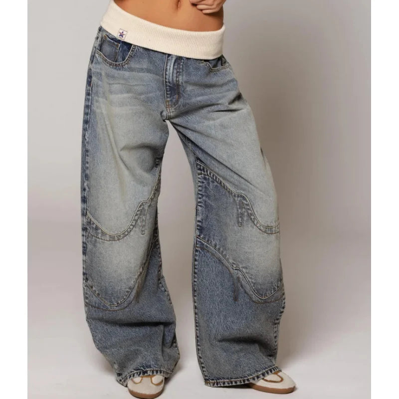 baggy jeans mit rippbund und geraden gesäßtaschen rückansicht