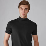 Zwart slim fit t-shirt met hoge kraag voor heren
