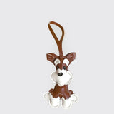 PuppyPal Charm tashanger, schattige hond tasaccessoire in zwart, bruin en cognac, PU leren sleutelhanger voor dames