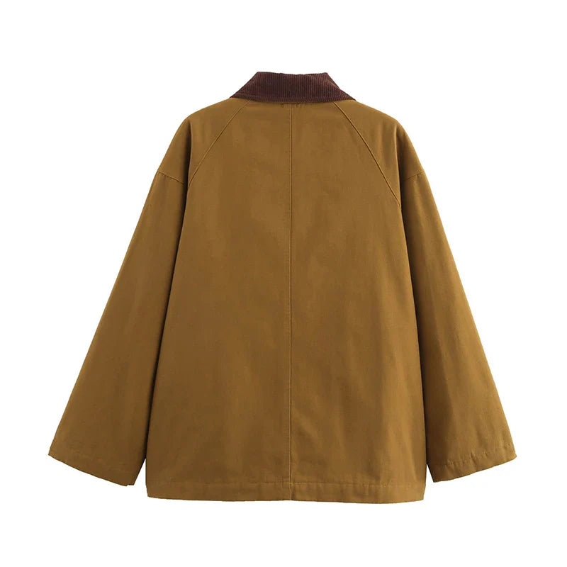 Marleau Jacket | Damen Workwear Jacke in Camel mit Cordkragen & Toggle-Verschluss