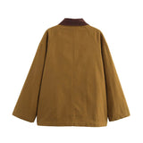 Marleau Jacket | Damen Workwear Jacke in Camel mit Cordkragen & Toggle-Verschluss