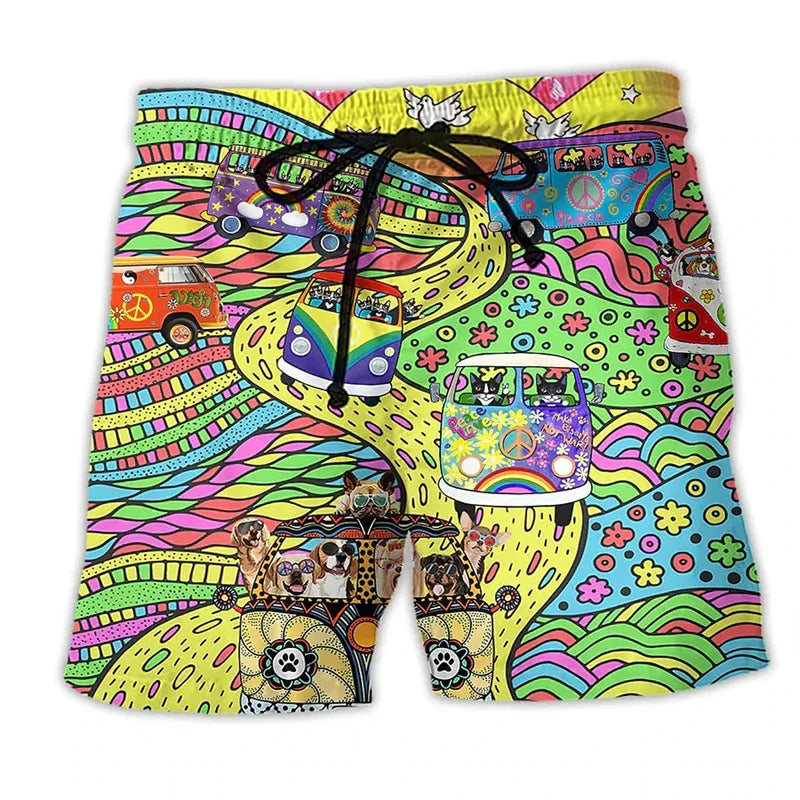 Comfortabele korte strandshorts met kleurrijke print

