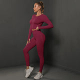 Zweiteiler Damen Sport in Weinrot, seamless Leggings + Top
