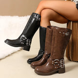 StahlHerz Damen Biker Boots hoch schwarz mit Schnallen
