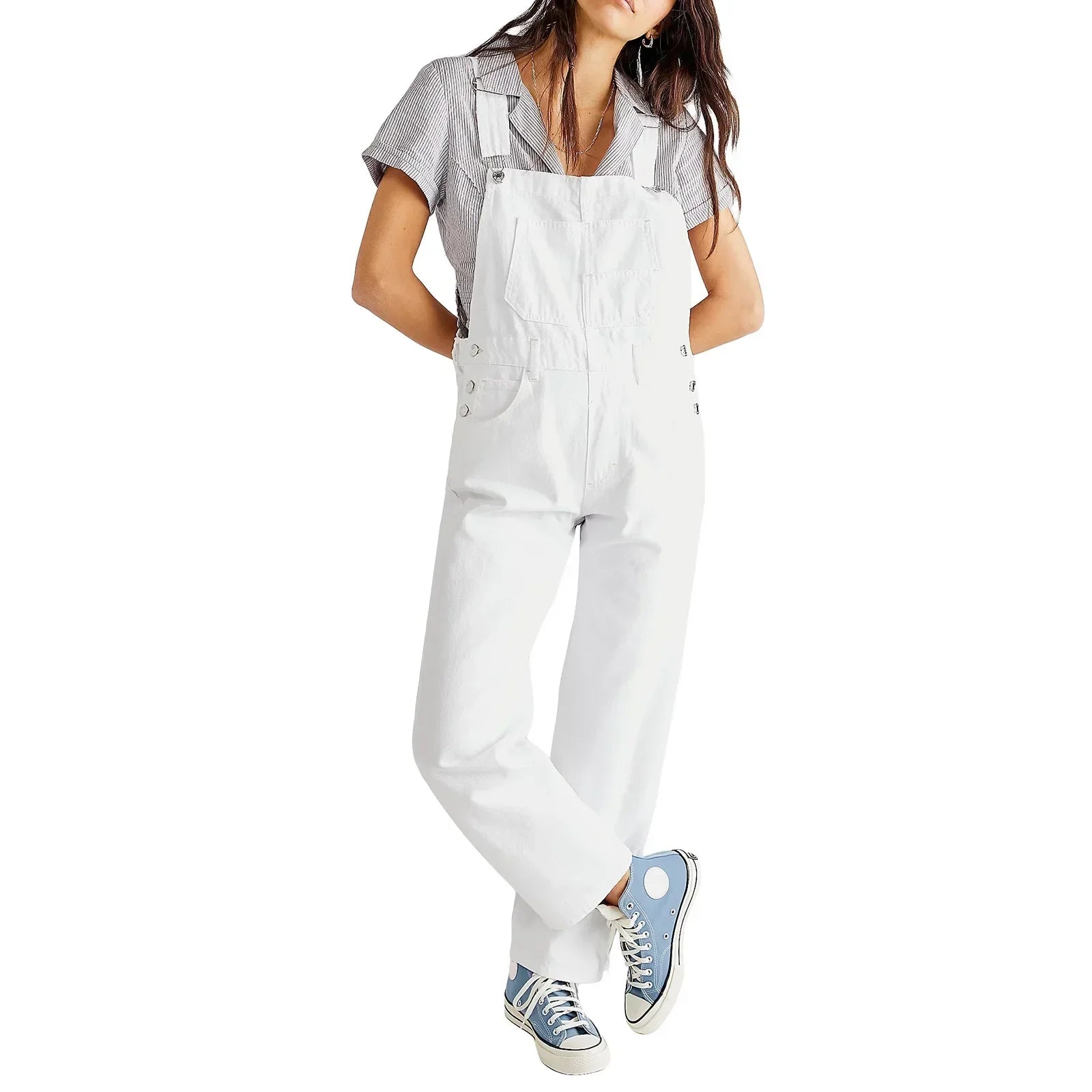 slim-fit denim rompertje

