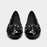 Veloura Pailletten-Ballerinas Champagne – Rückansicht mit Schleifen-Detail