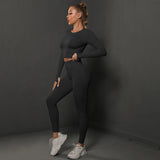 Activewear Damen Set in Schwarz, langärmlig, Größe S–L
