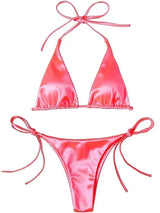Lana | Metallic Satijnen Halter Bikini Set