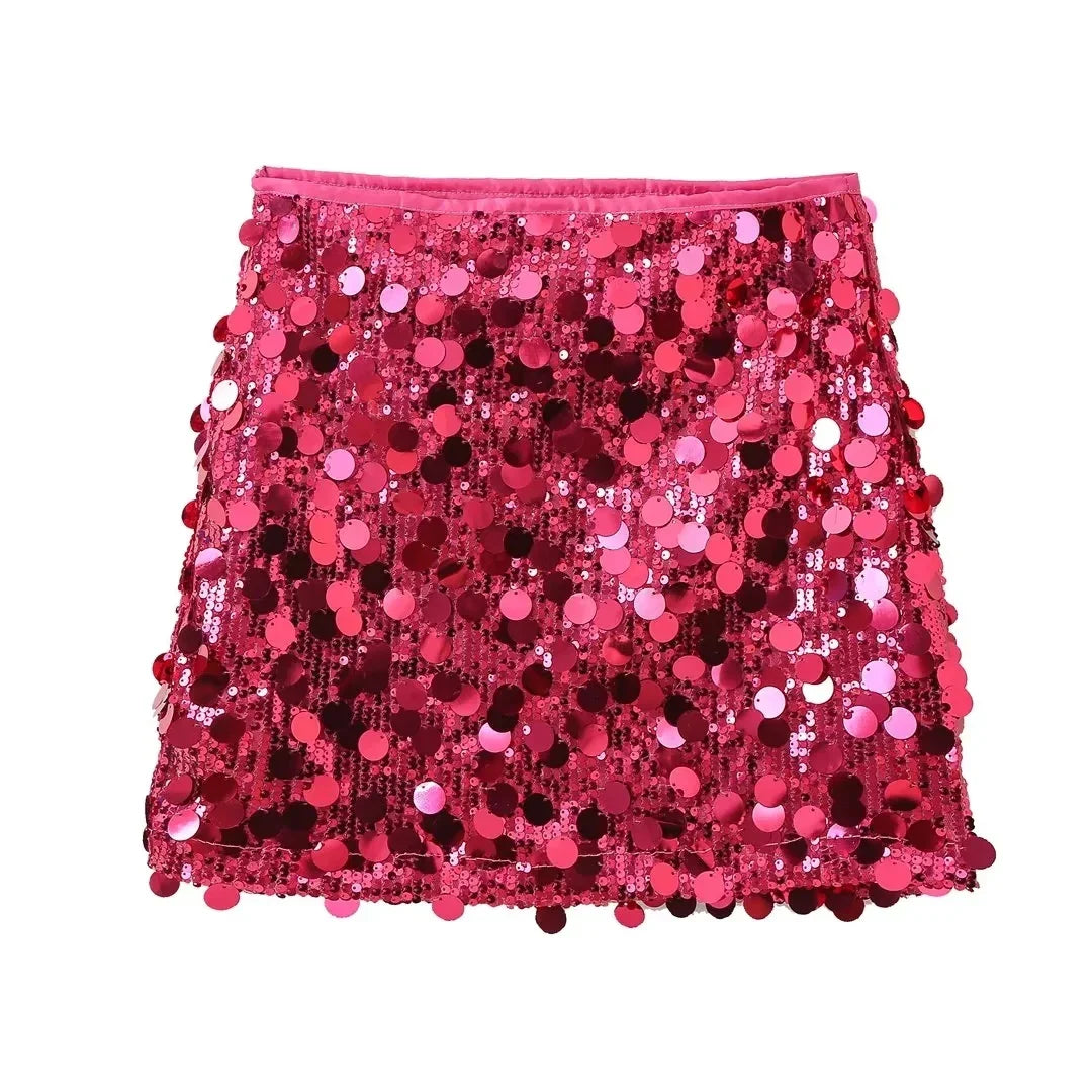 Pinkfarbener Pailletten Minirock für Damen – Glam Elegance
