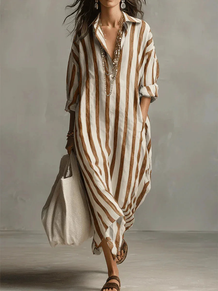 Maxikleid Damen Dunkelbraun gestreift mit weichem Stoff – Velira von Talaine, lockerer Look