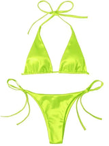 Lana | Metallic Satijnen Halter Bikini Set