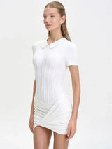 Set Damen Weiß aus Poloshirt-Body und Wickelrock – Liva von Talaine, Farbansicht Weiß