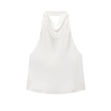 Satin Neckholder-Top Damen Weiß mit offenem Rücken – Lacey von Talaine, Farbansicht Weiß