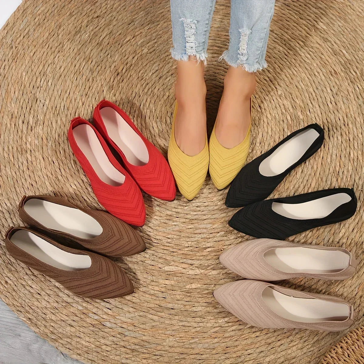 Talaine Breeza atmungsaktive Strick-Ballerinas, elegante Nahaufnahme