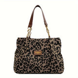 Savanna Chic Tote in luipaardprint met gouden accenten, perfect voor werk en school