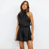 glanzende satijnen playsuit met hoge halslijn
