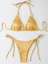 Lana | Metallic Satijnen Halter Bikini Set
