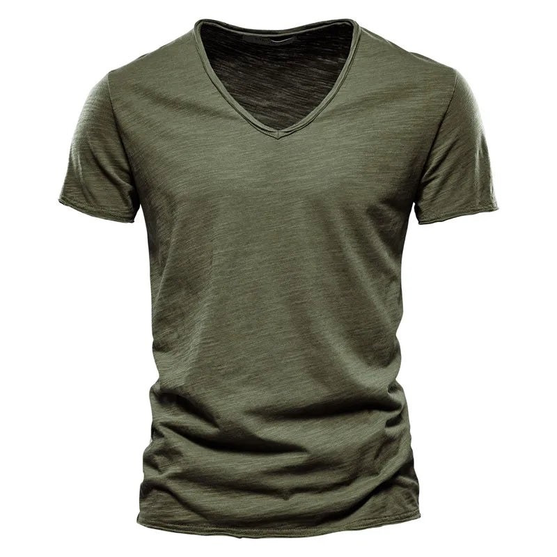Army groen V-hals shirt voor heren, ideaal voor casual outfits