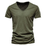 Army groen V-hals shirt voor heren, ideaal voor casual outfits