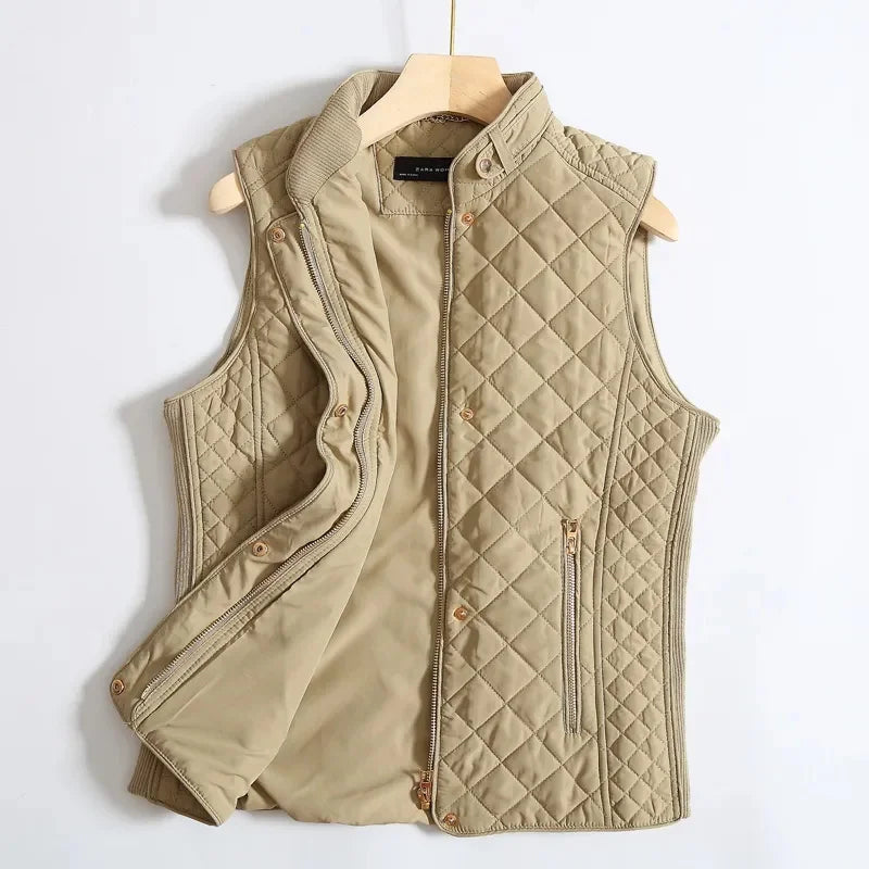 Khakifarbene gesteppte Noelle Bodywarmer für Damen mit Reißverschluss