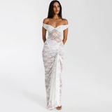 Celeste Off-Shoulder Lace Maxi Dress wit voorkant
