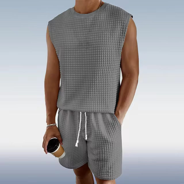 Mouwloze zomerset heren in grijs met textuur