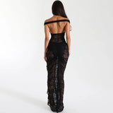 Celeste Off-Shoulder Lace Maxi Dress zwart achterkant
