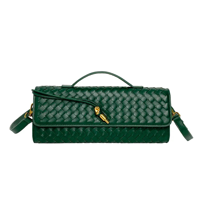 groene tas van vegan leer met chique geweven design
