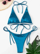 Lana | Metallic Satijnen Halter Bikini Set