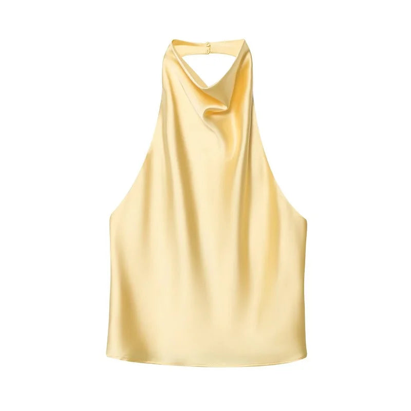 Satin Neckholder-Top Damen Gelb mit offenem Rücken – Lacey von Talaine, Farbansicht Gelb