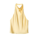 Satin Neckholder-Top Damen Gelb mit offenem Rücken – Lacey von Talaine, Farbansicht Gelb