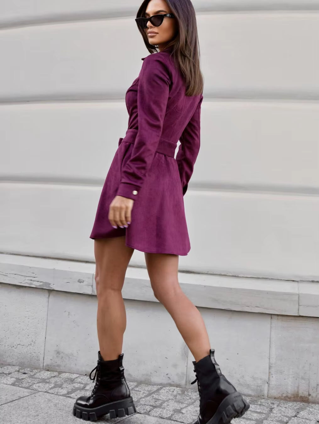 herbstkleid damen wildlederoptik