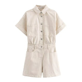 Talaine Reyla Denim-Playsuit in Khaki im Utility-Look