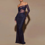 Seraphyne crystal mesh gown navy Vorderansicht