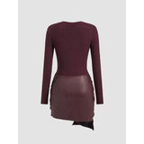 Narelle Kleid Damen in Weinrot mit veganem Leder-Detail