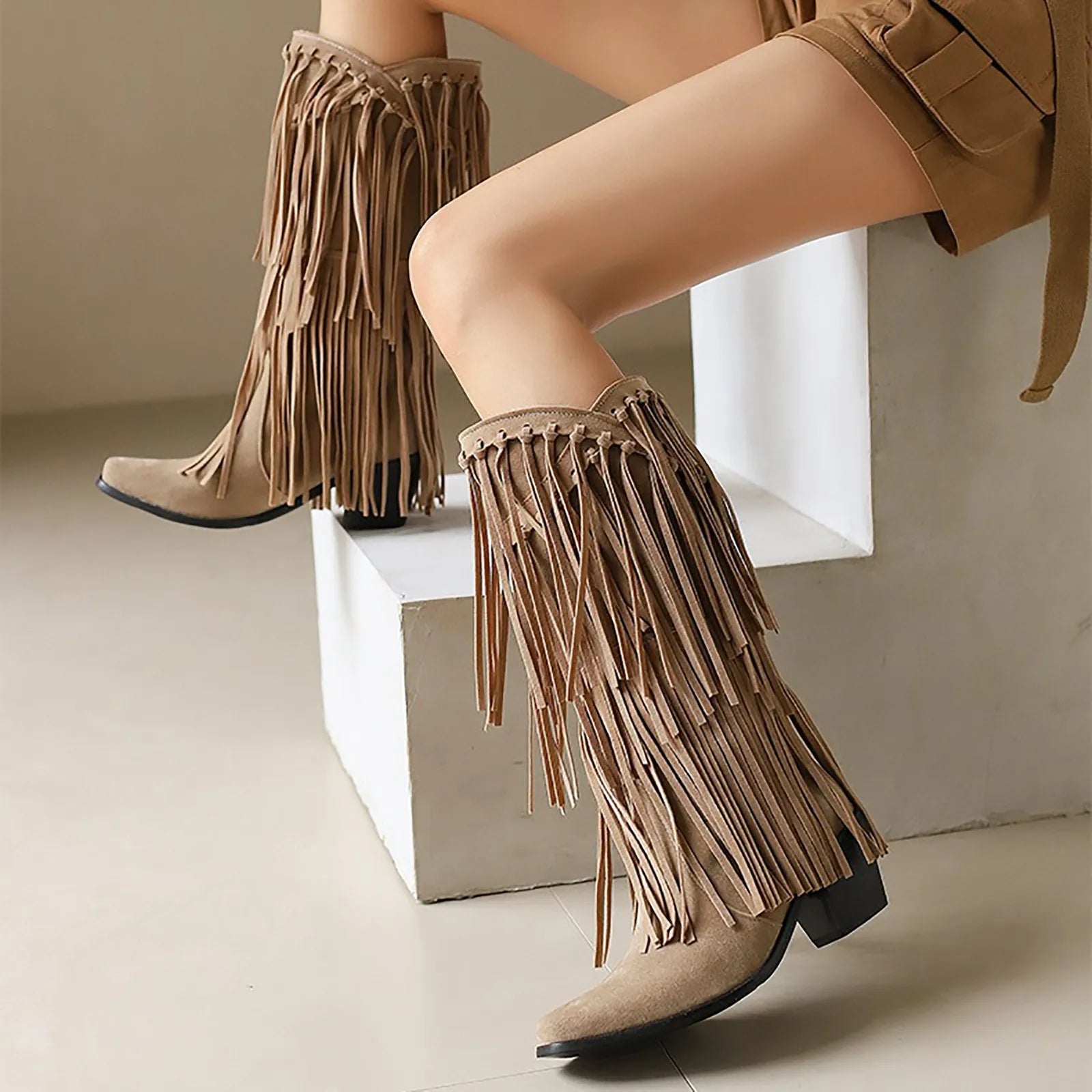 DesertSoul Fringe Boots Damen braun hoch mit Fransen
