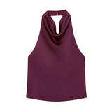 Satin Neckholder-Top Damen Bordeauxrot mit offenem Rücken – Lacey von Talaine, Farbansicht Bordeauxrot