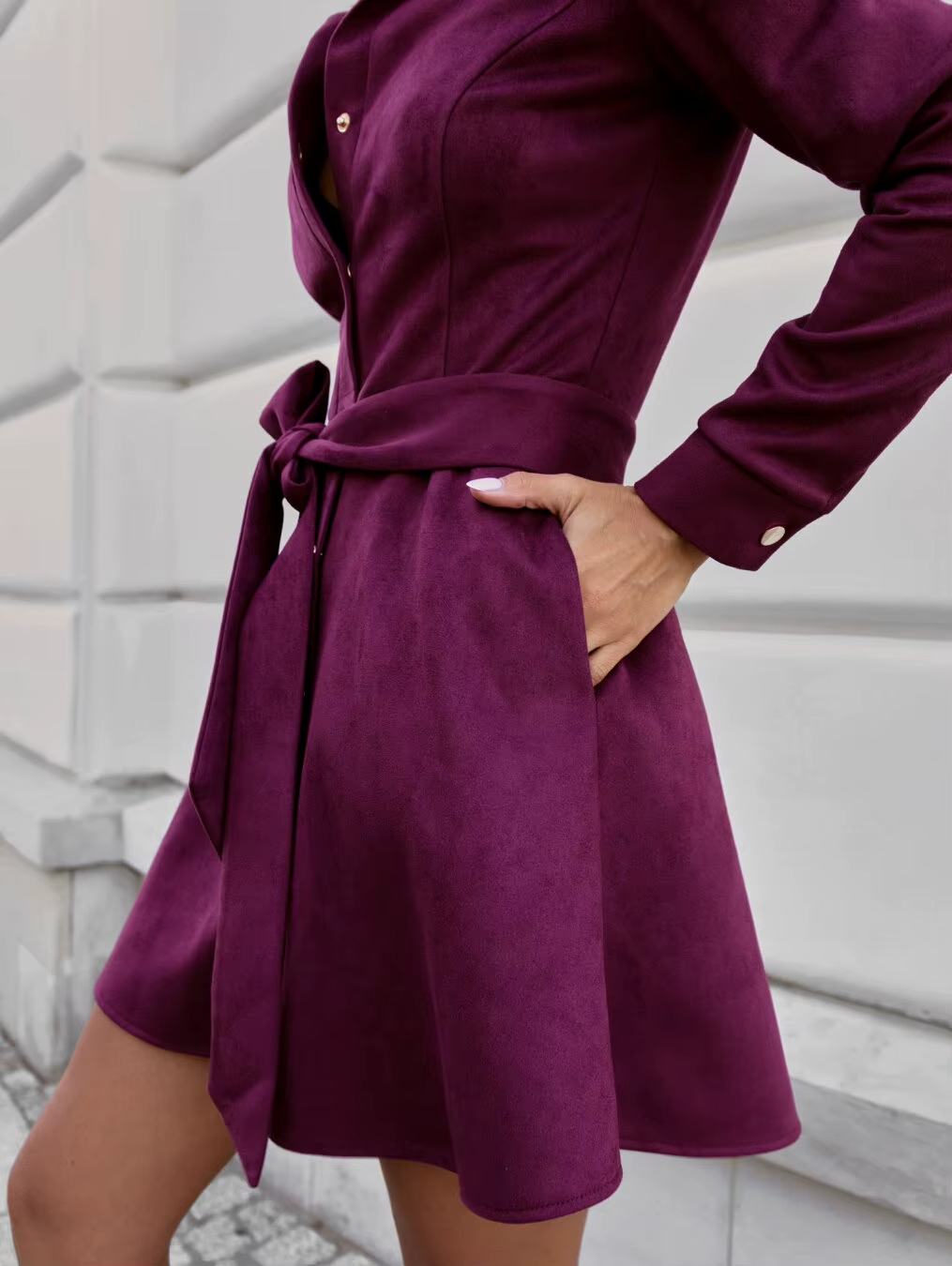 wildlederoptik minikleid mit gürtel in lila