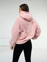 Oversize Teddy Hoodie Damen Rosa Fleece Look