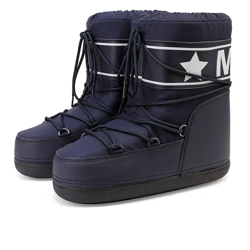 Dunkelblaue Damen Snowboots mit Schnürung und rutschfester Sohle