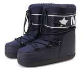 Dunkelblaue Damen Snowboots mit Schnürung und rutschfester Sohle