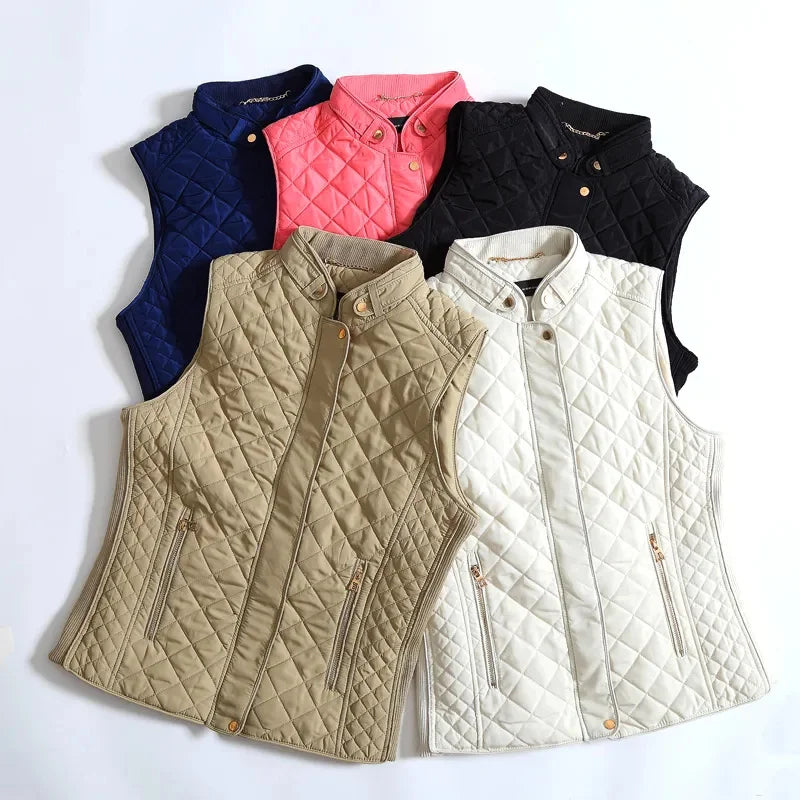 Noelle leichte gesteppte Bodywarmer für Damen in Beige mit Stehkragen