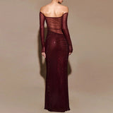 Seraphyne crystal mesh gown burgundy Rückansicht