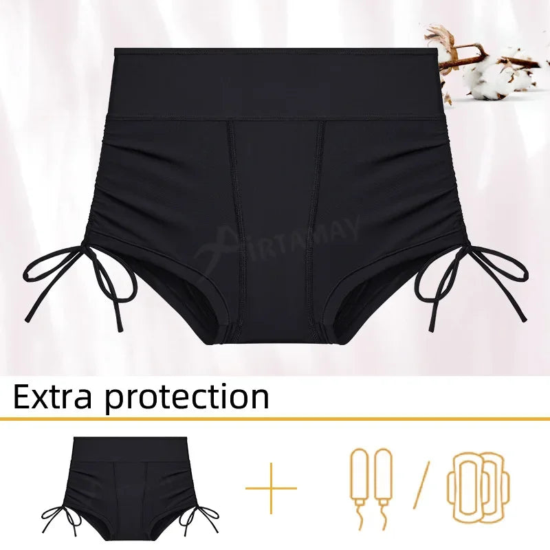 Perioden-Schwimmshorts Damen auslaufsicher – Nimira Swim von Talaine, Rückenansicht High-Waist