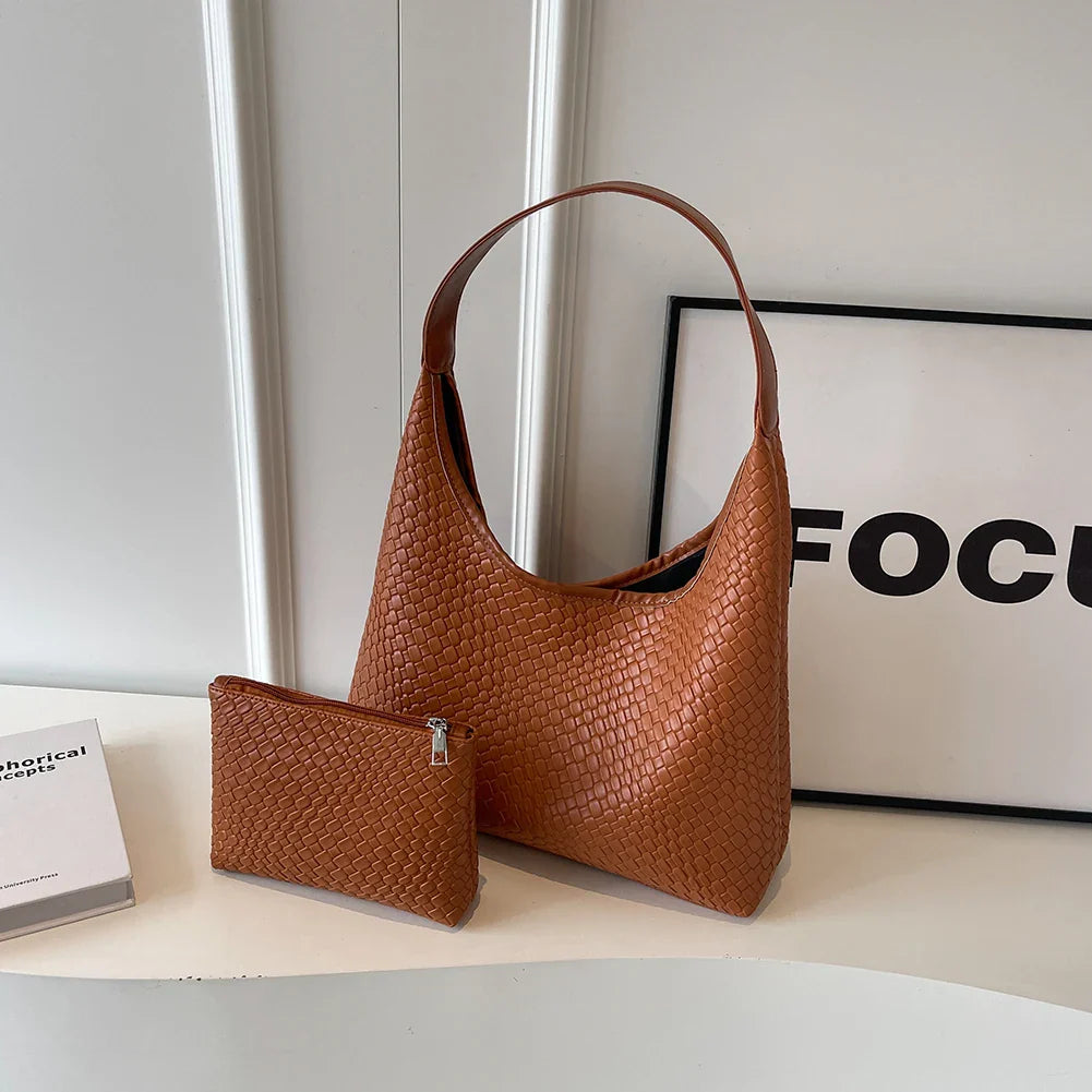Amira Woven Tote | Shoulder Bag with Pouch 