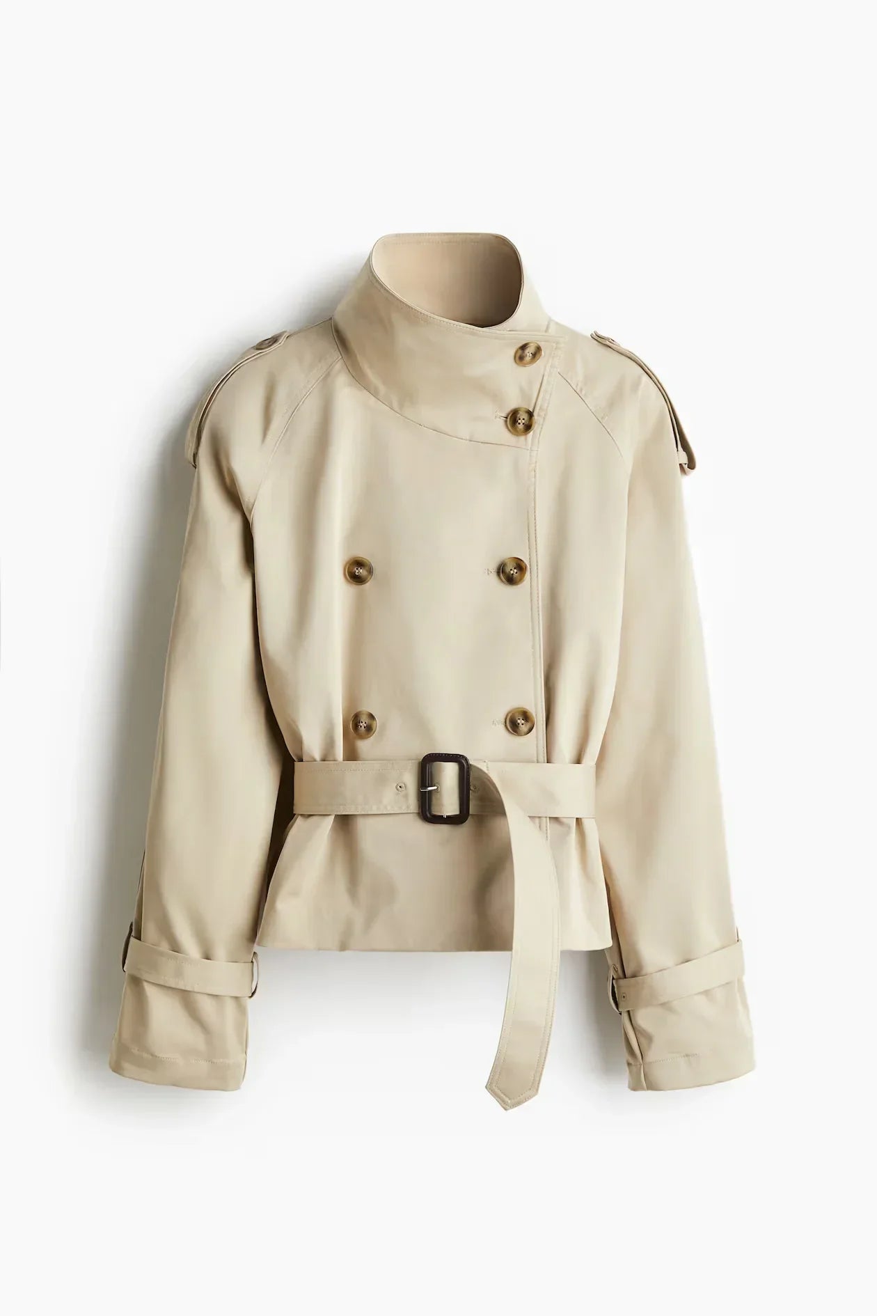 Kurzer Trenchcoat Damen mit Gürtel & Doppelknöpfen beige
