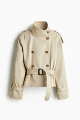 Kurzer Trenchcoat Damen mit Gürtel & Doppelknöpfen beige
