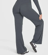 Yoga-Hose Damen Anthrazitgrau High Waist Flared mit weitem Bein – Livia von Talaine, Farbansicht Anthrazitgrau